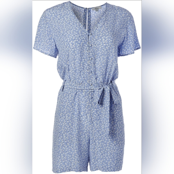 Rails Women’s Sophia Sky Blue Daisies Romper Belted V-Neck Short Sleeve Size Med - Picture 3 of 16